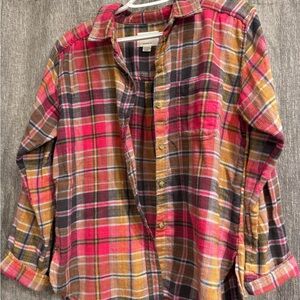 American Eagle Outfitters Plaid Shirt in Pink, Brown, and Yellow
